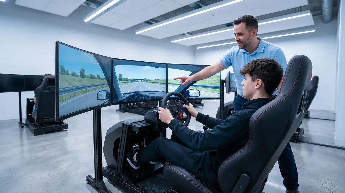 Trainingsszenarien im Fahrsimulator — Nachtfahrt, Regen, Autobahnauffahrt